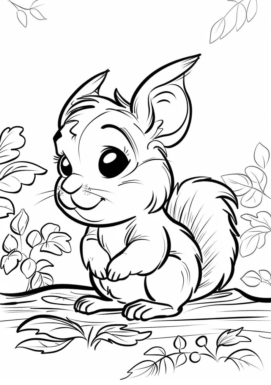 Squirrel Coloring Pages, Cartoon squirrel on grass