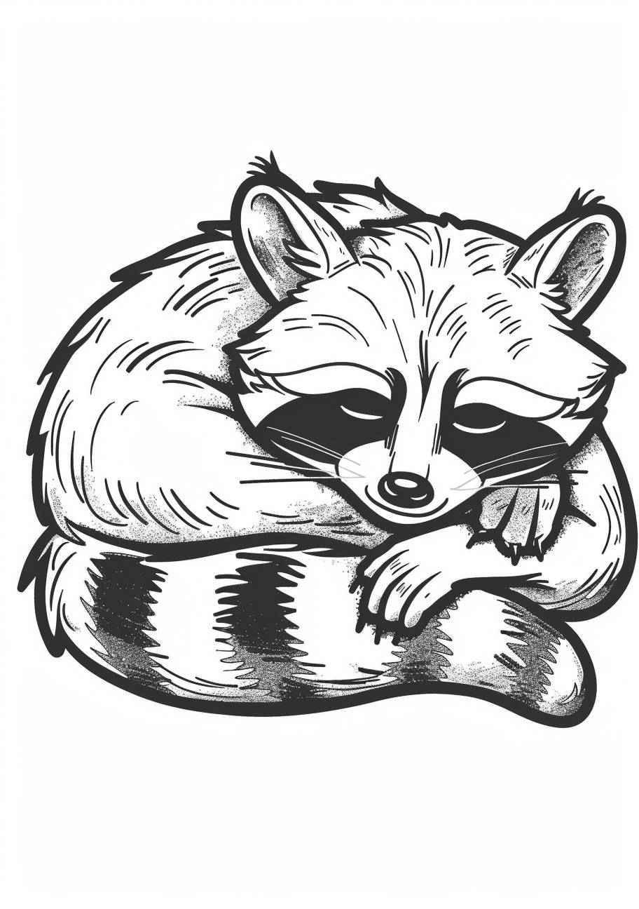 Raccoon Coloring Pages, Sleeping raccoon