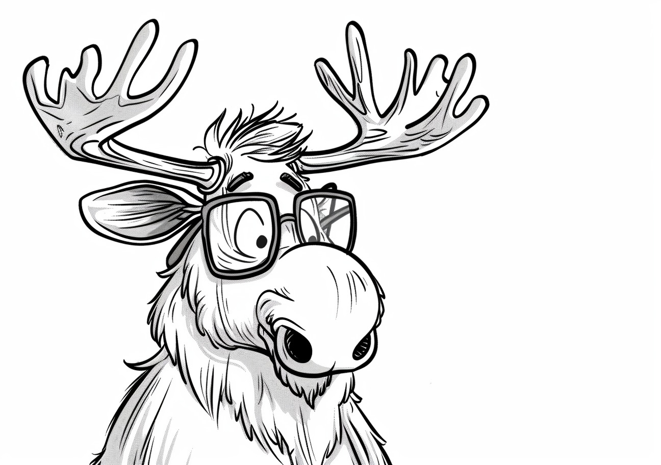 Moose Coloring Pages, Moose with glasses