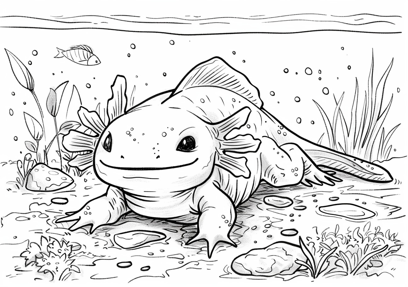 Axolotl Coloring Pages, Happy axolotl