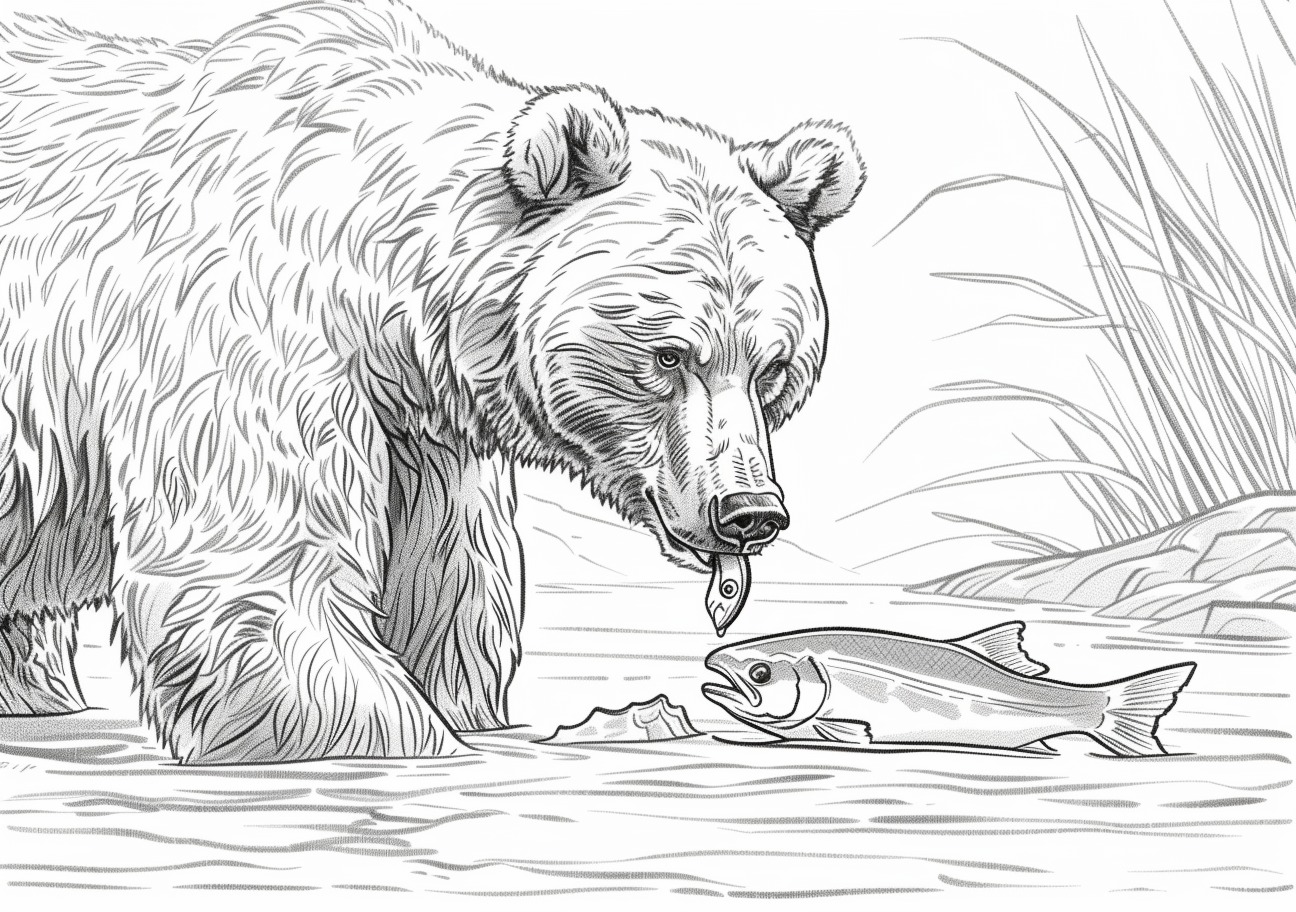 Grizzly bear Coloring Pages, Grizzly bear eat fish