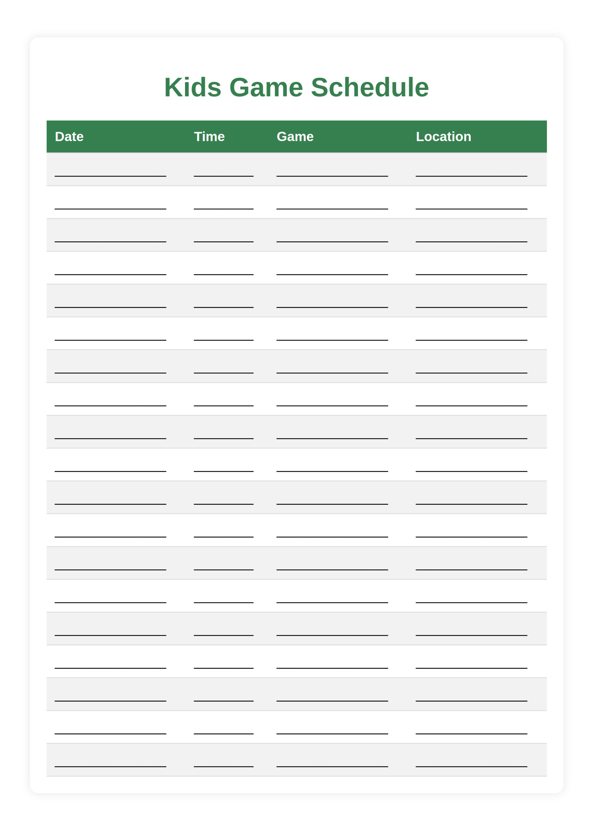 Game Schedule template, Game scheduller with locations