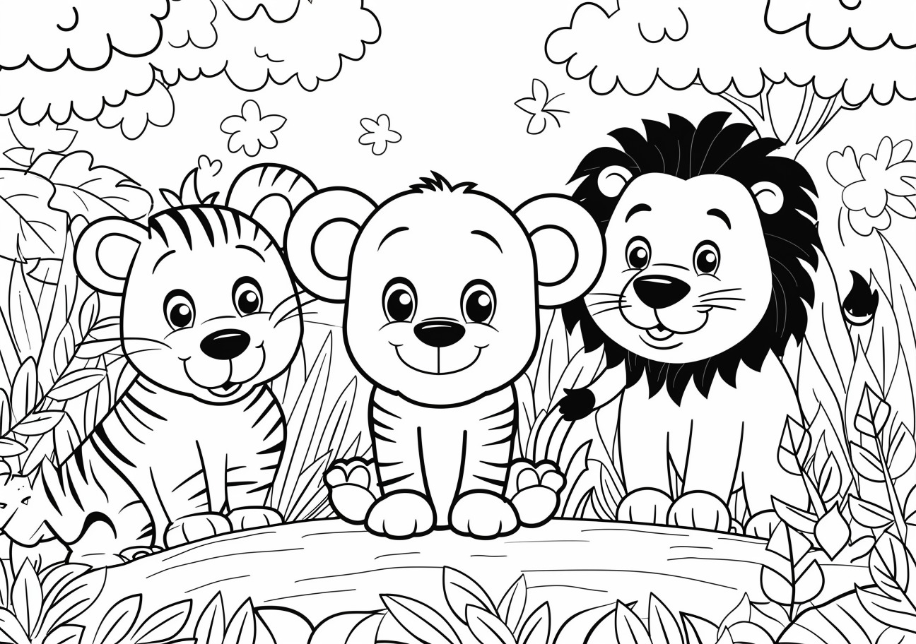 Jungle animals Coloring Pages, Happy jungle animals