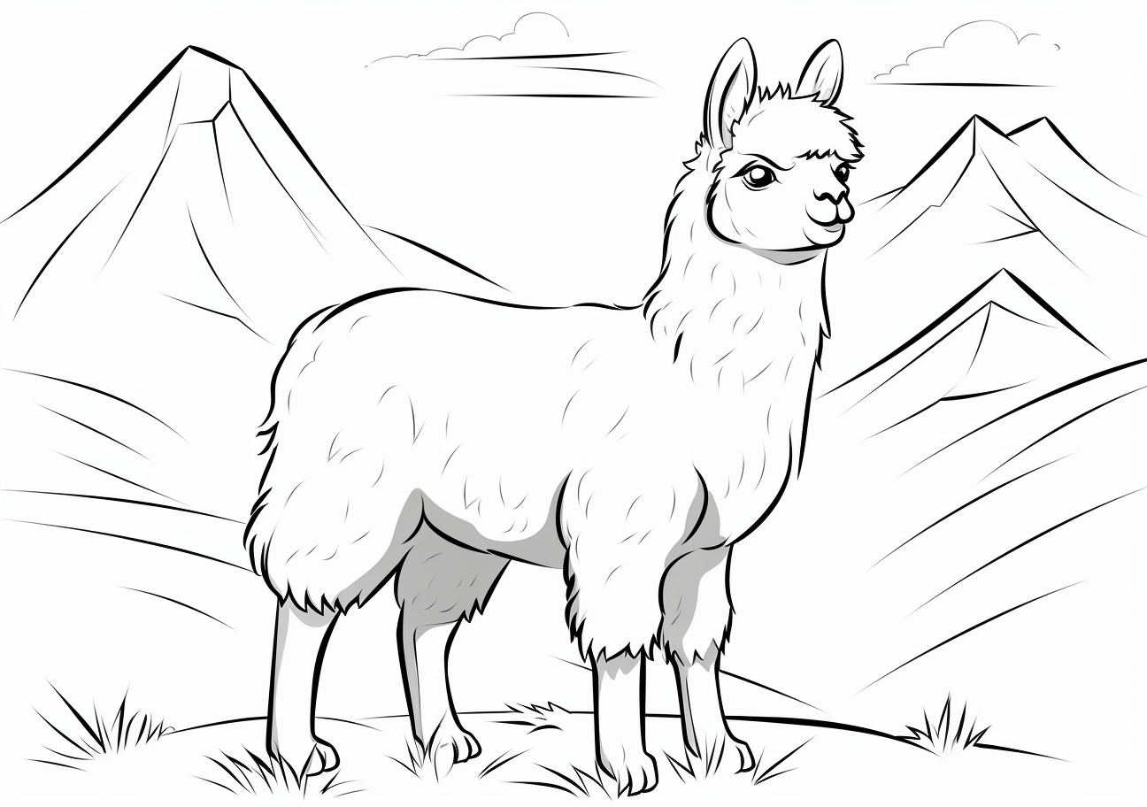 Alpaca Coloring Pages, Alpaca on mountain