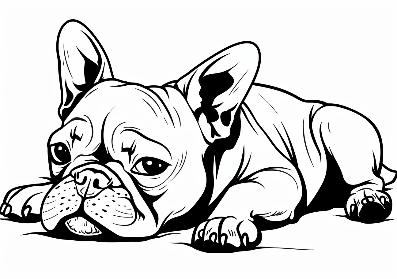 French Bulldog Coloring Pages, Sad cartoon french bulldog