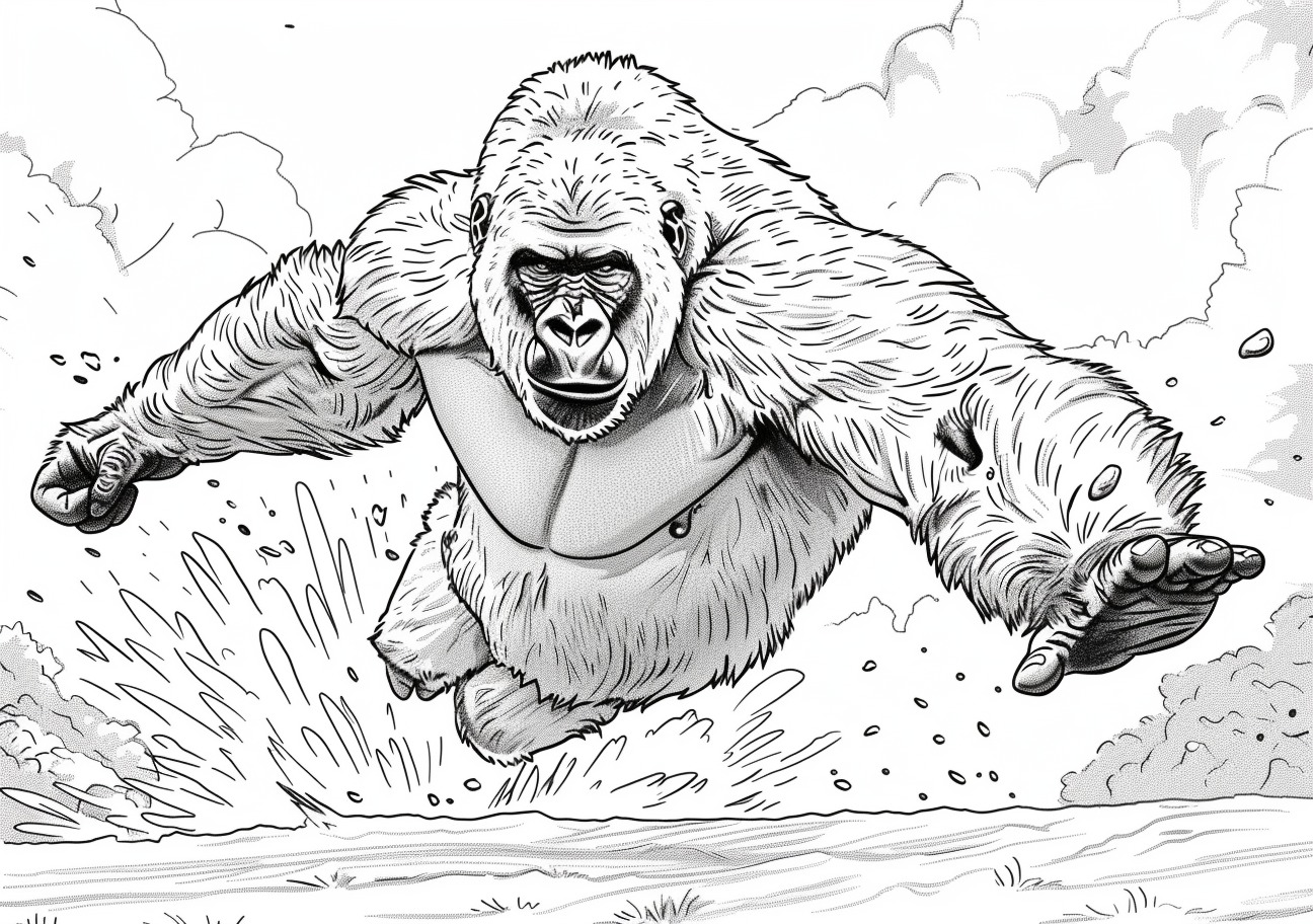 Gorilla Coloring Pages, Gorilla jumping