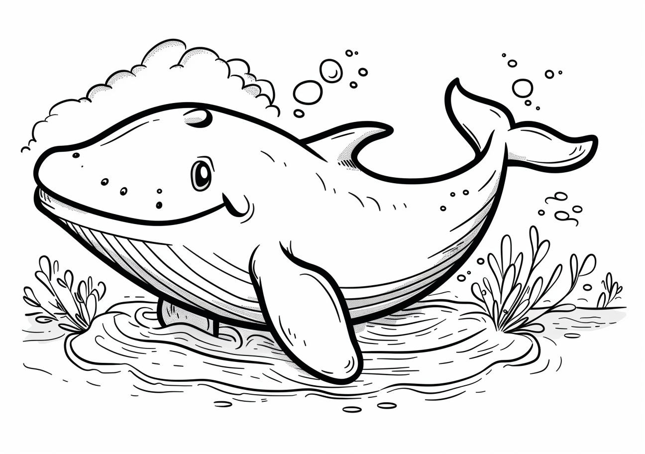 Ocean Coloring Pages, Cartoon blue whale