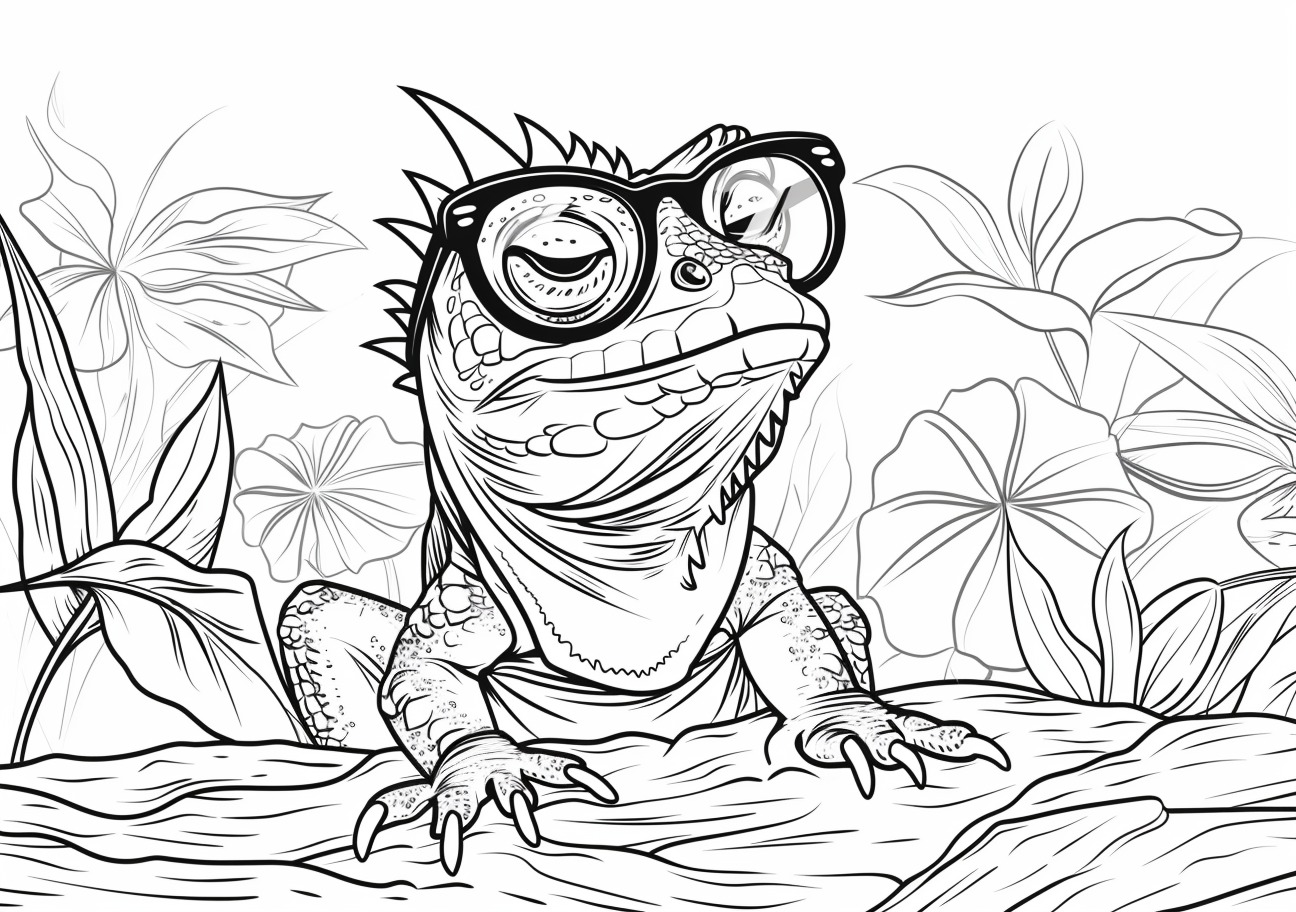 Lizard Coloring Pages, Lizard with glasses