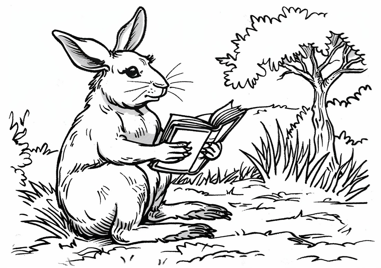 Kangaroo Coloring Pages, Kangaroo read book