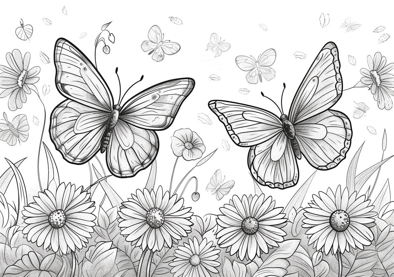 Butterflies And Flowers Coloring Pages, Butterflies love flowers, especially their pollen