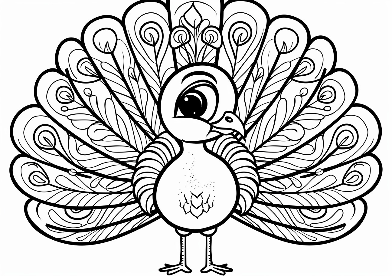 Peacock Coloring Pages, Cartoon child peacock