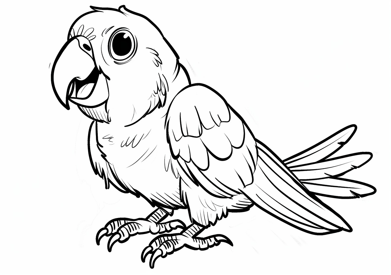 Parrot Coloring Pages, Happy cartoon parrot