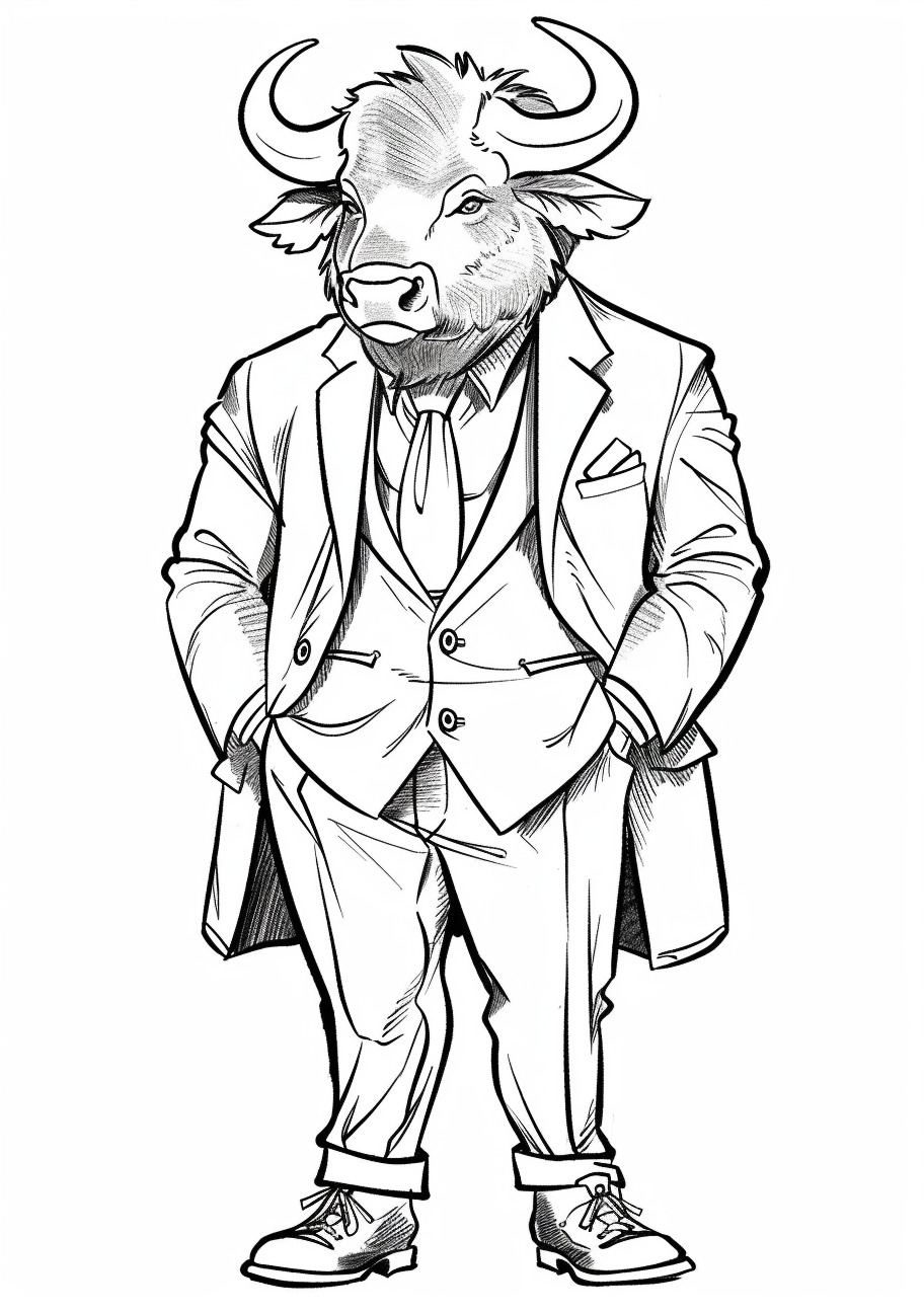 Buffalo Coloring Pages, Buffalo in suit