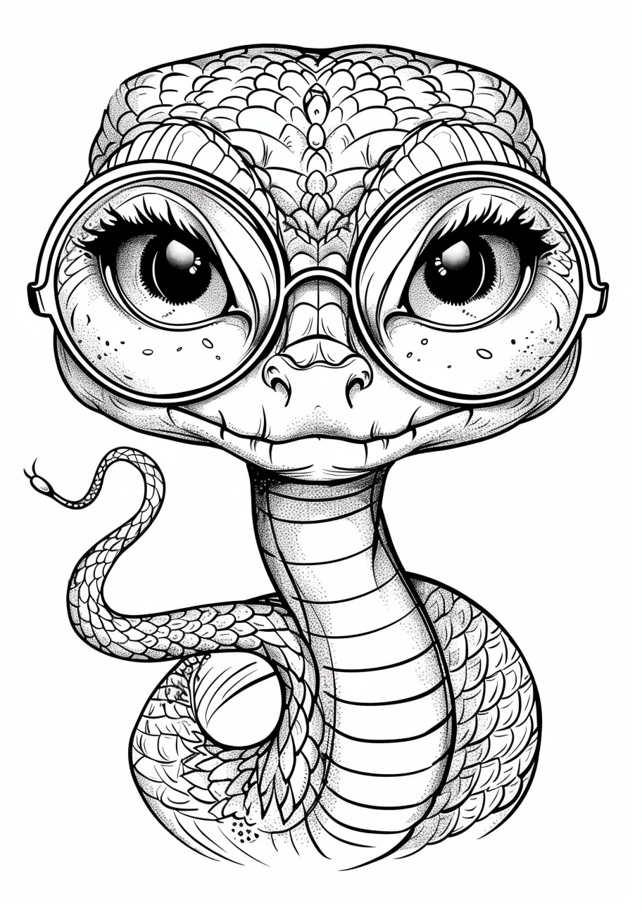 Snake Coloring Pages, Cute snake with glasses