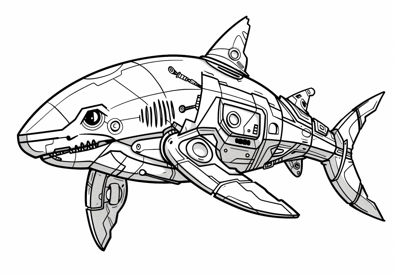 Shark Coloring Pages, RoboShark