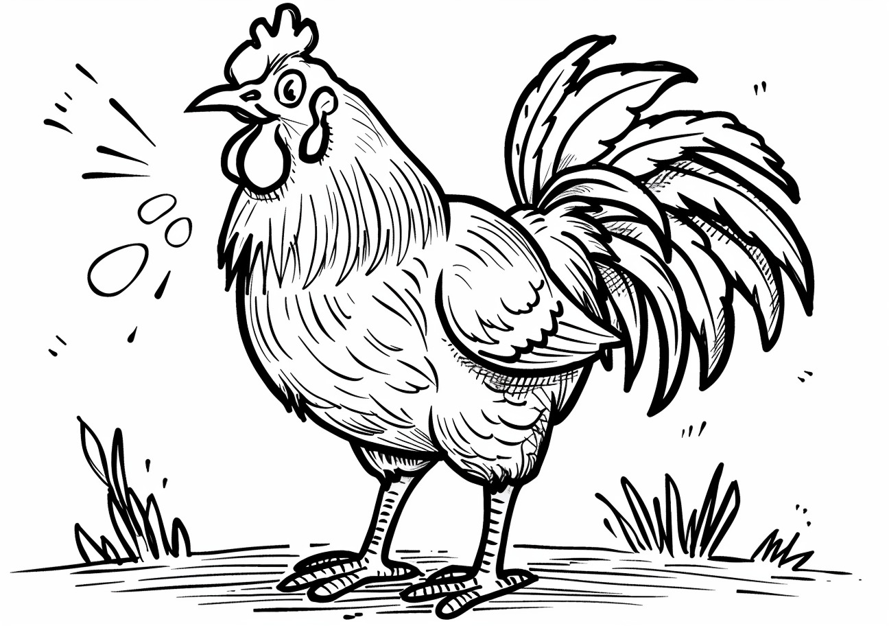 Rooster Coloring Pages, Happy rooster in cartoon style