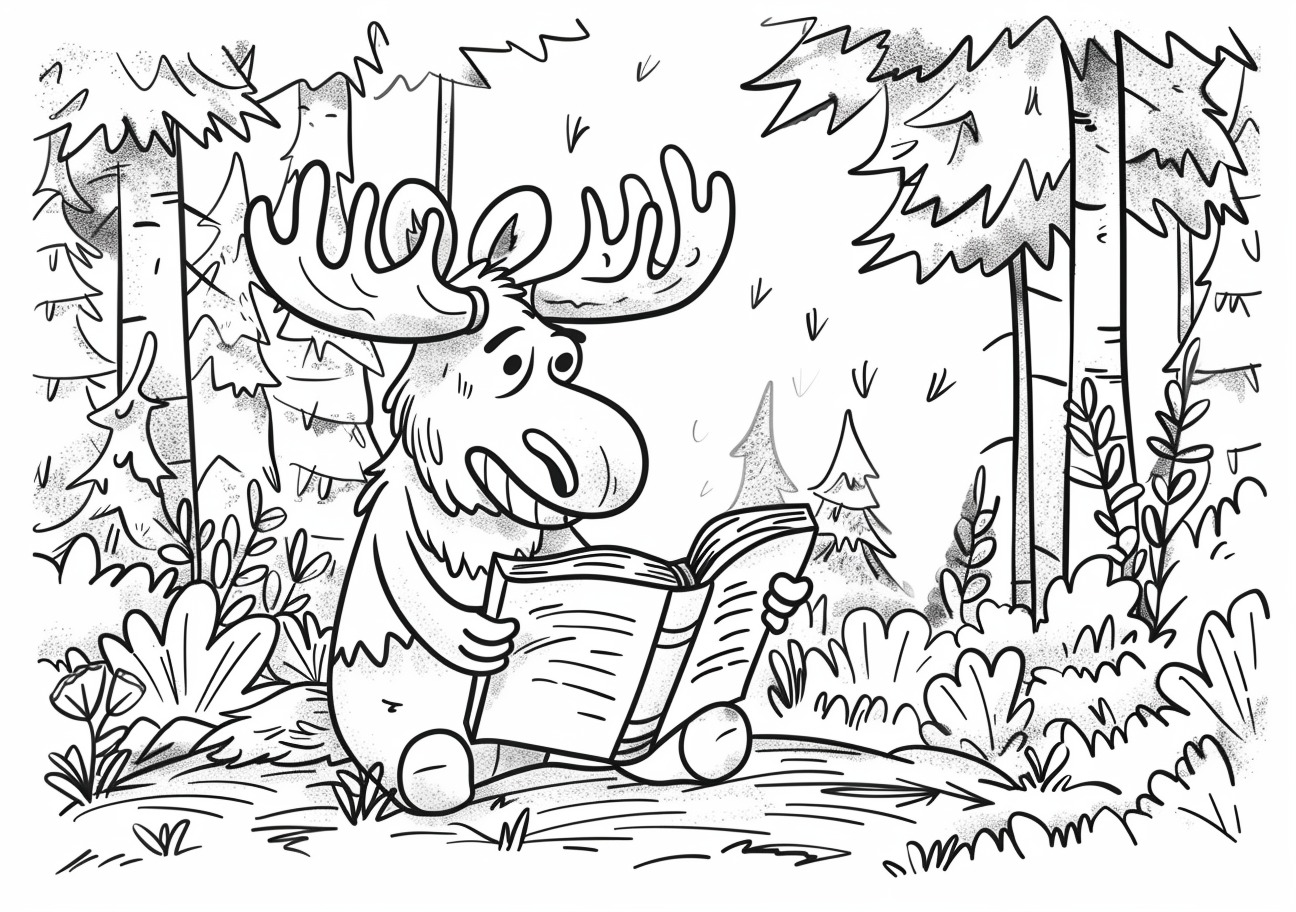 Moose Coloring Pages, Moose read book