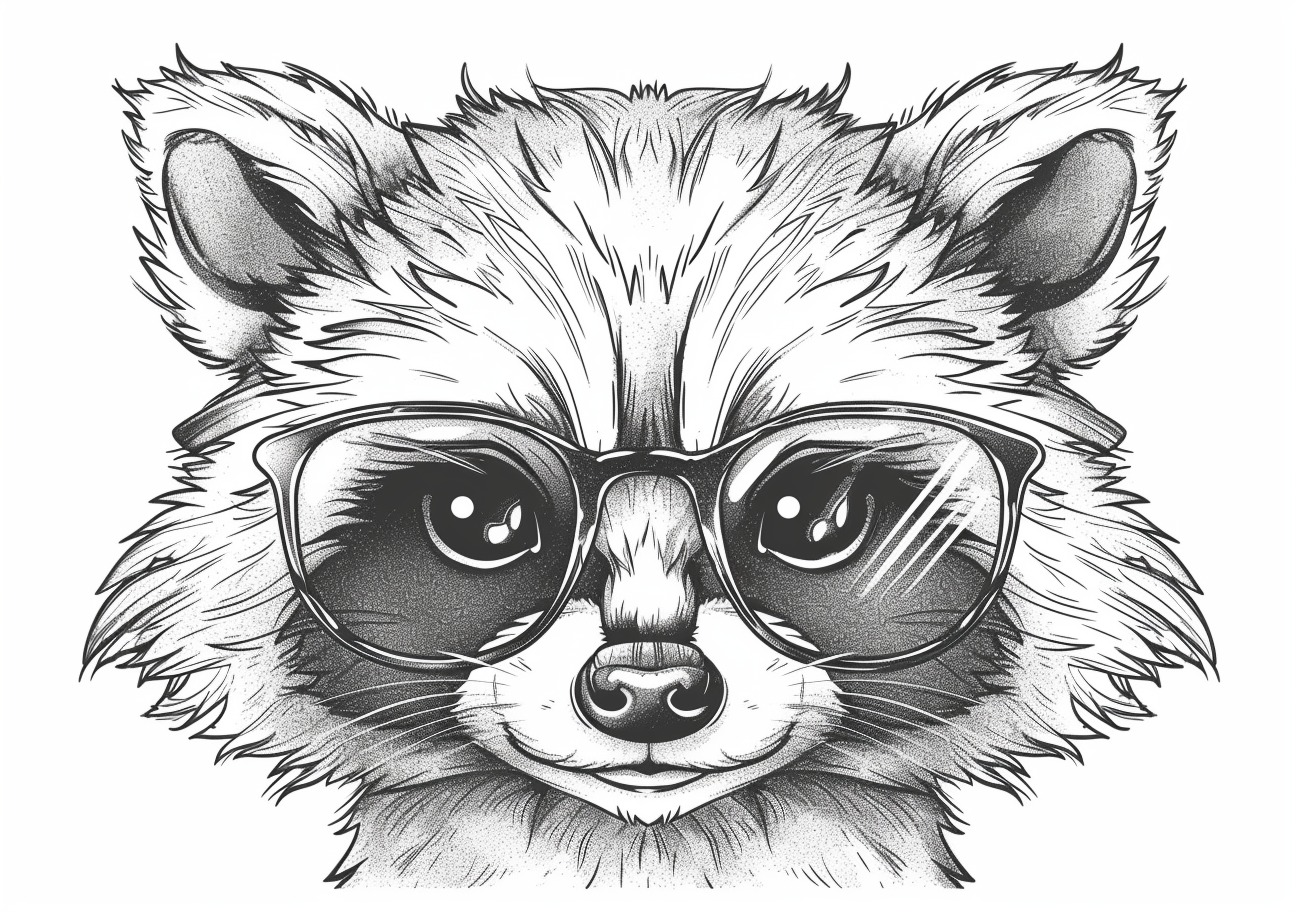 Raccoon Coloring Pages, Raccoon with glasses