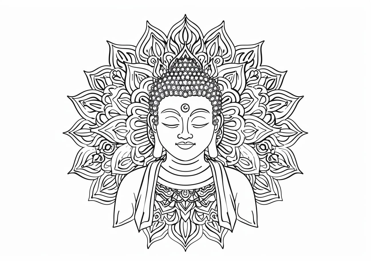 Buddhist Mandala Coloring Pages, Buddha in mandala coloring