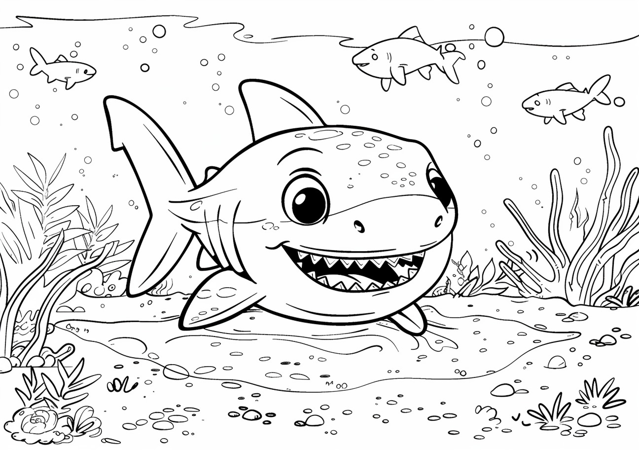 Baby shark Coloring Pages, Baby shark have cute smile