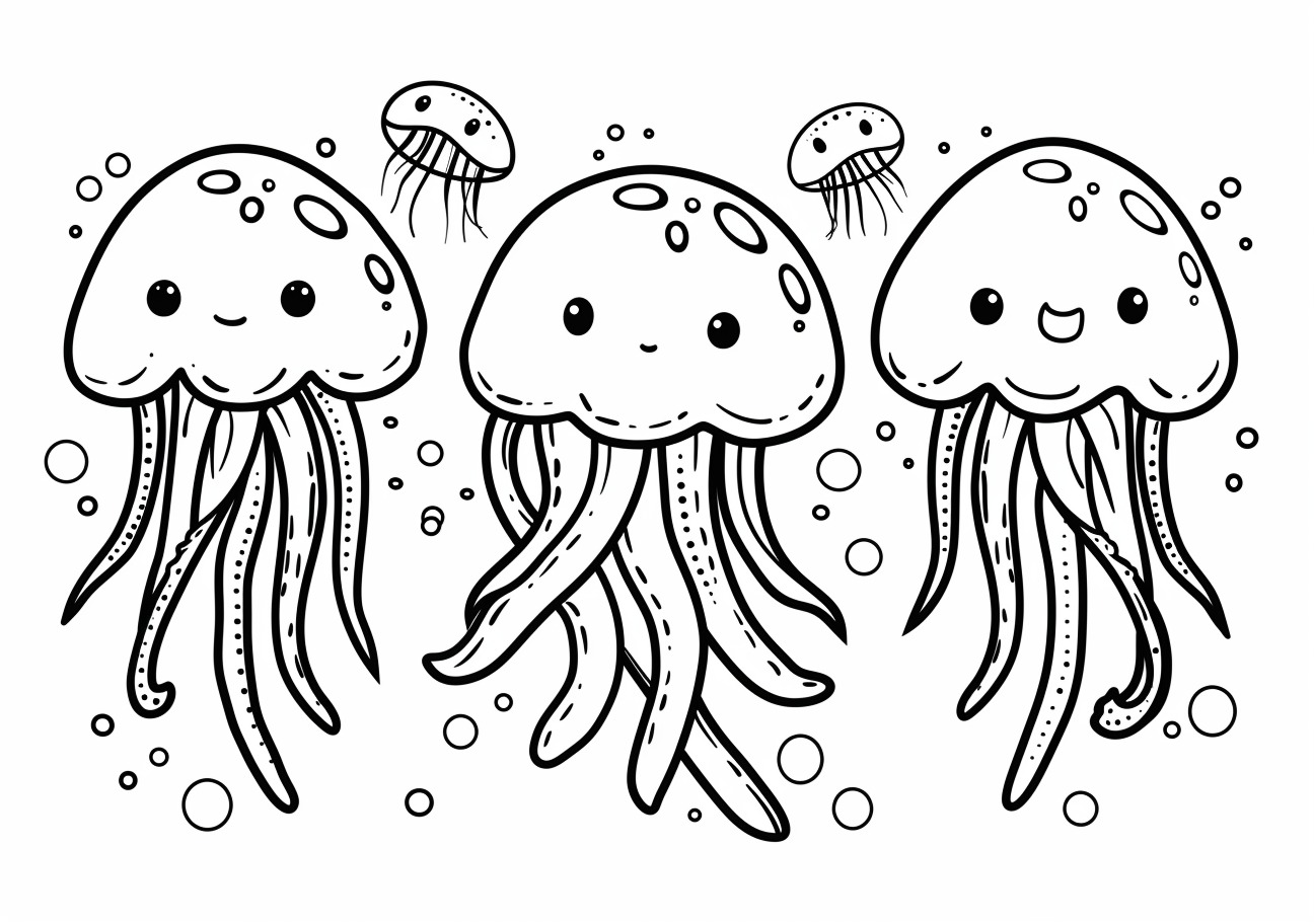 Jellyfish Coloring Pages, Cartoon three jellyfish