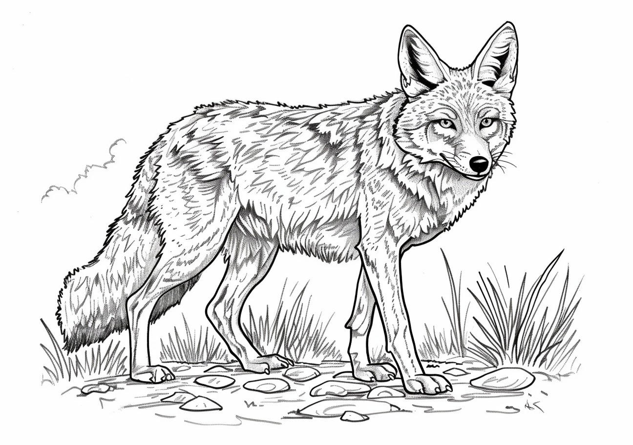 Canidae Coloring Pages, Coyote looks for prey