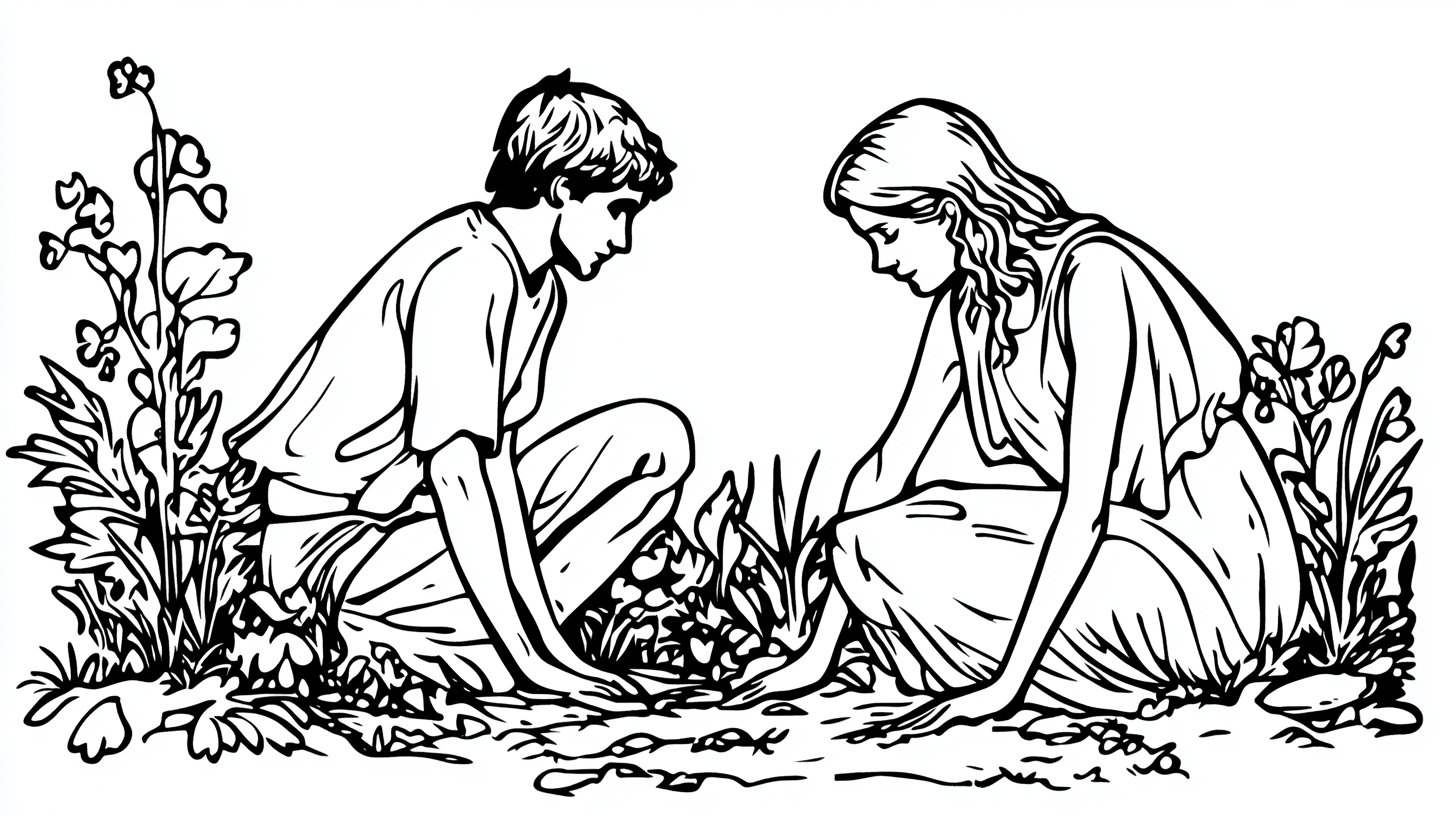 Adam and Eve Coloring Pages, Adam and Eve discovering shame