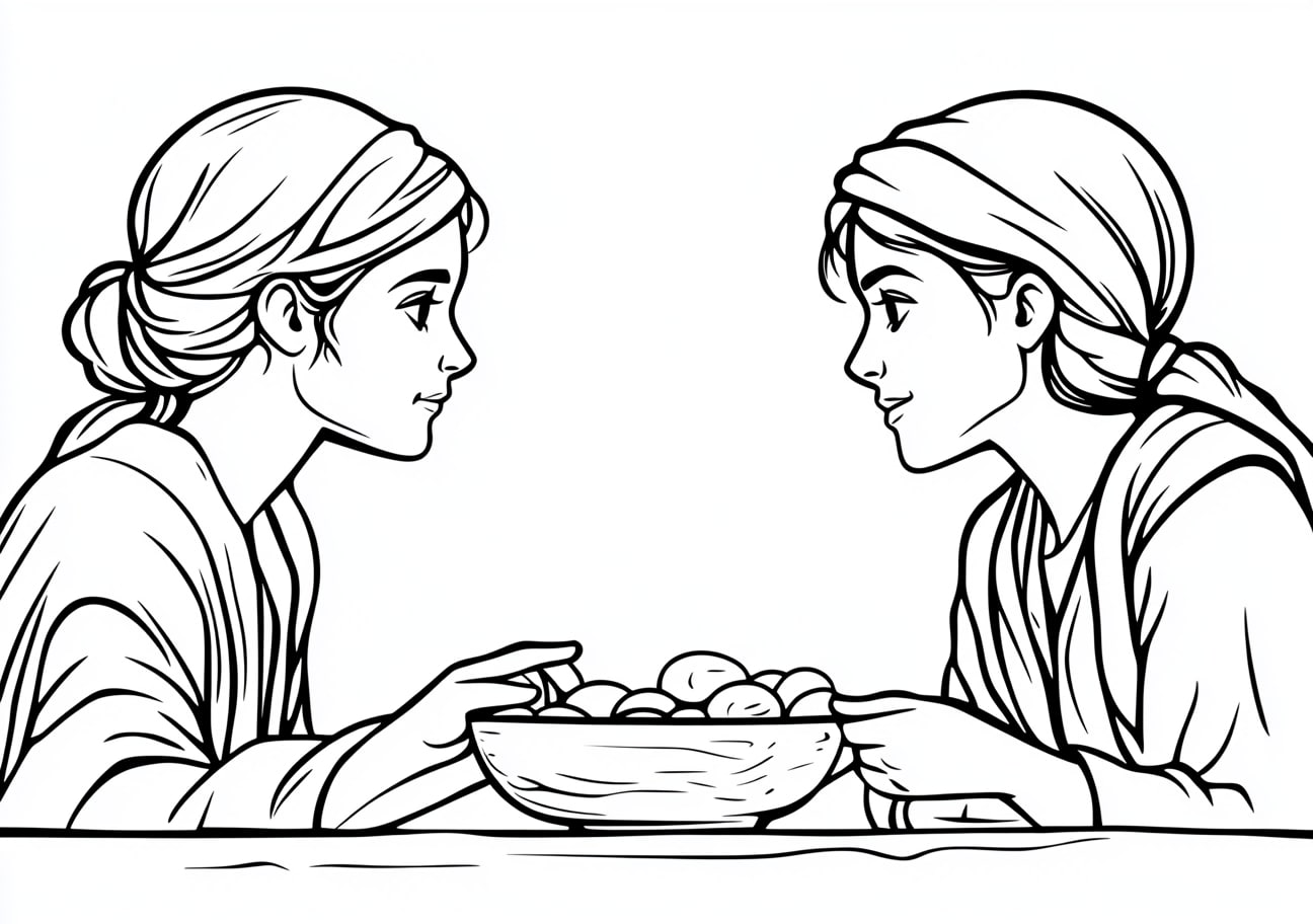 Ruth and Naomi Coloring Pages, Ruth and Naomi sharing a meal together