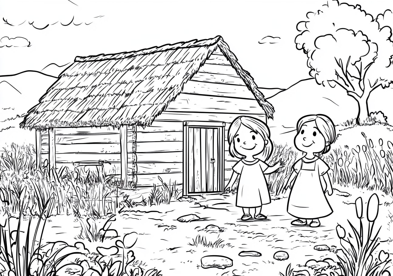 Ruth and Naomi Coloring Pages, Naomi and Ruth together with their new home