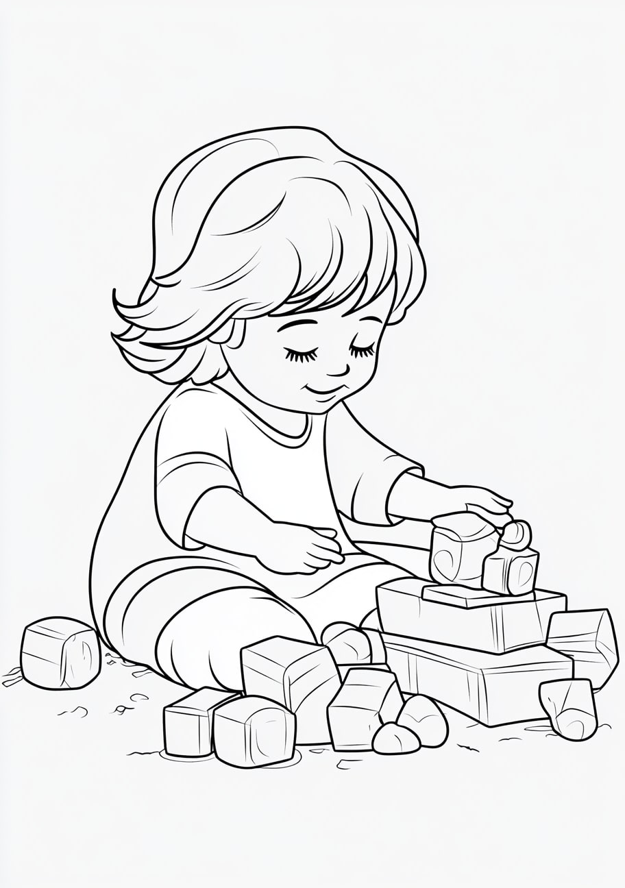 Childhood Jesus Coloring Pages, Childhood Jesus playing with wooden toys