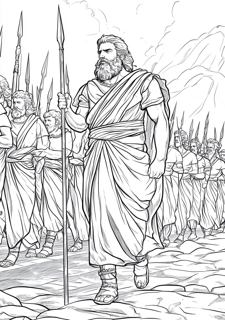 Judge Gideon Coloring Pages, Gideon leading his 300 men agains the Midianites