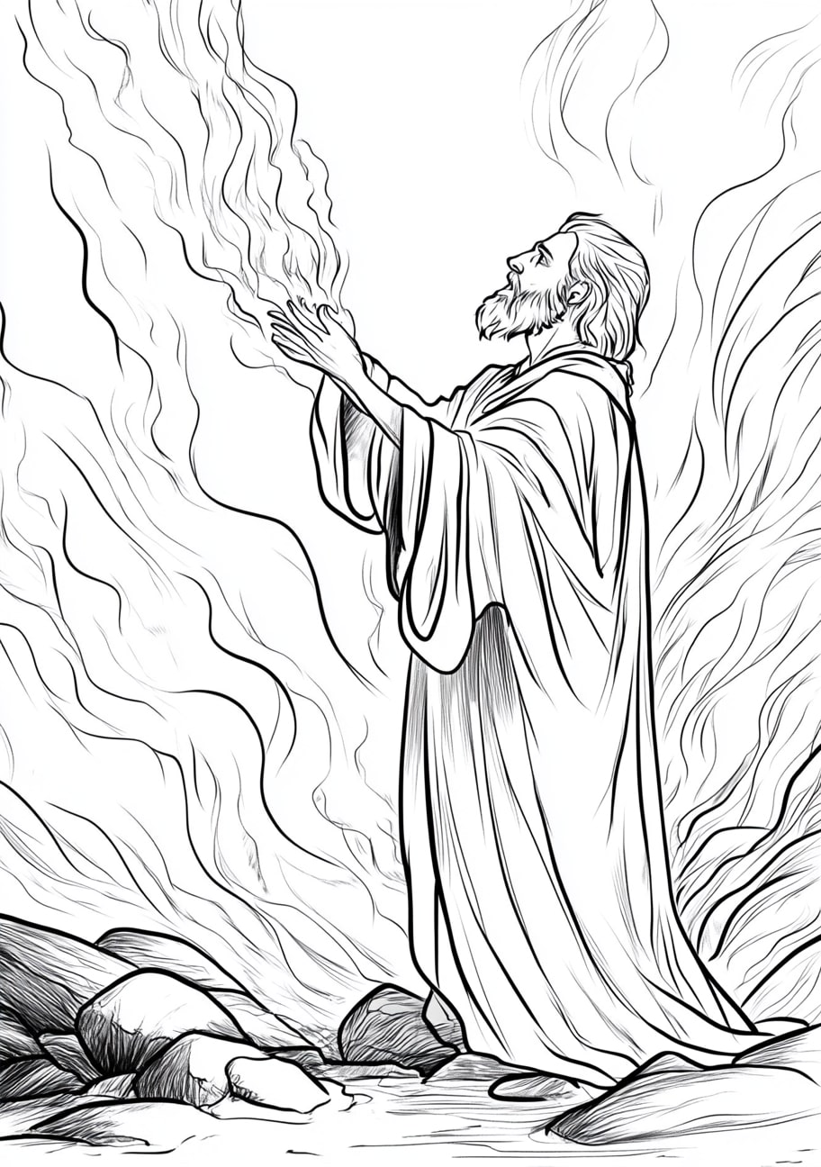 Prophet Elijah Coloring Pages, Elijah calling down fire from heaven