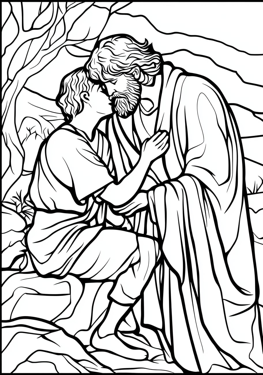 Prodigal Son Coloring Pages, Prodigal Son returning home in repentance