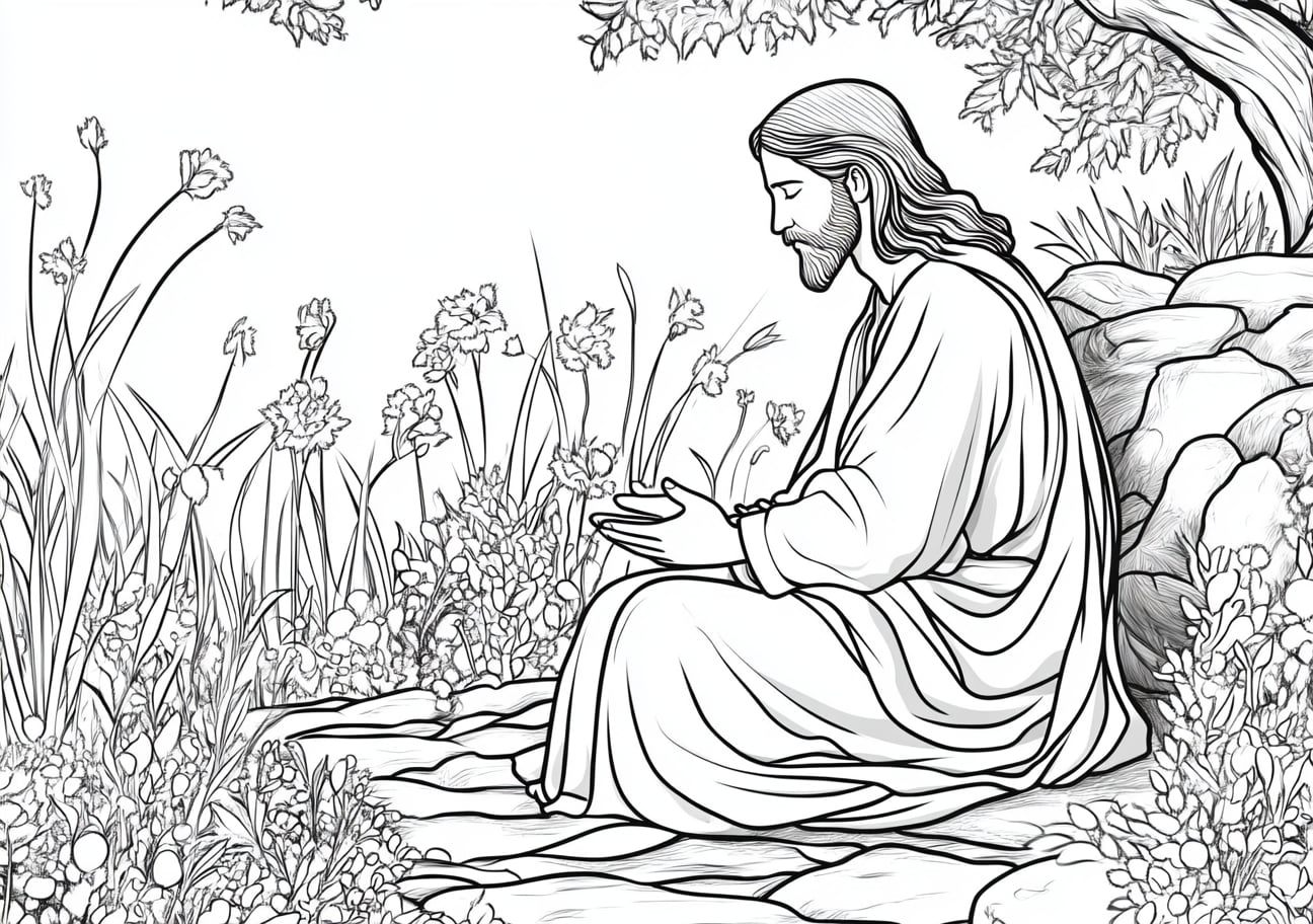 Jesus Coloring Pages, Jesus praying in the garden