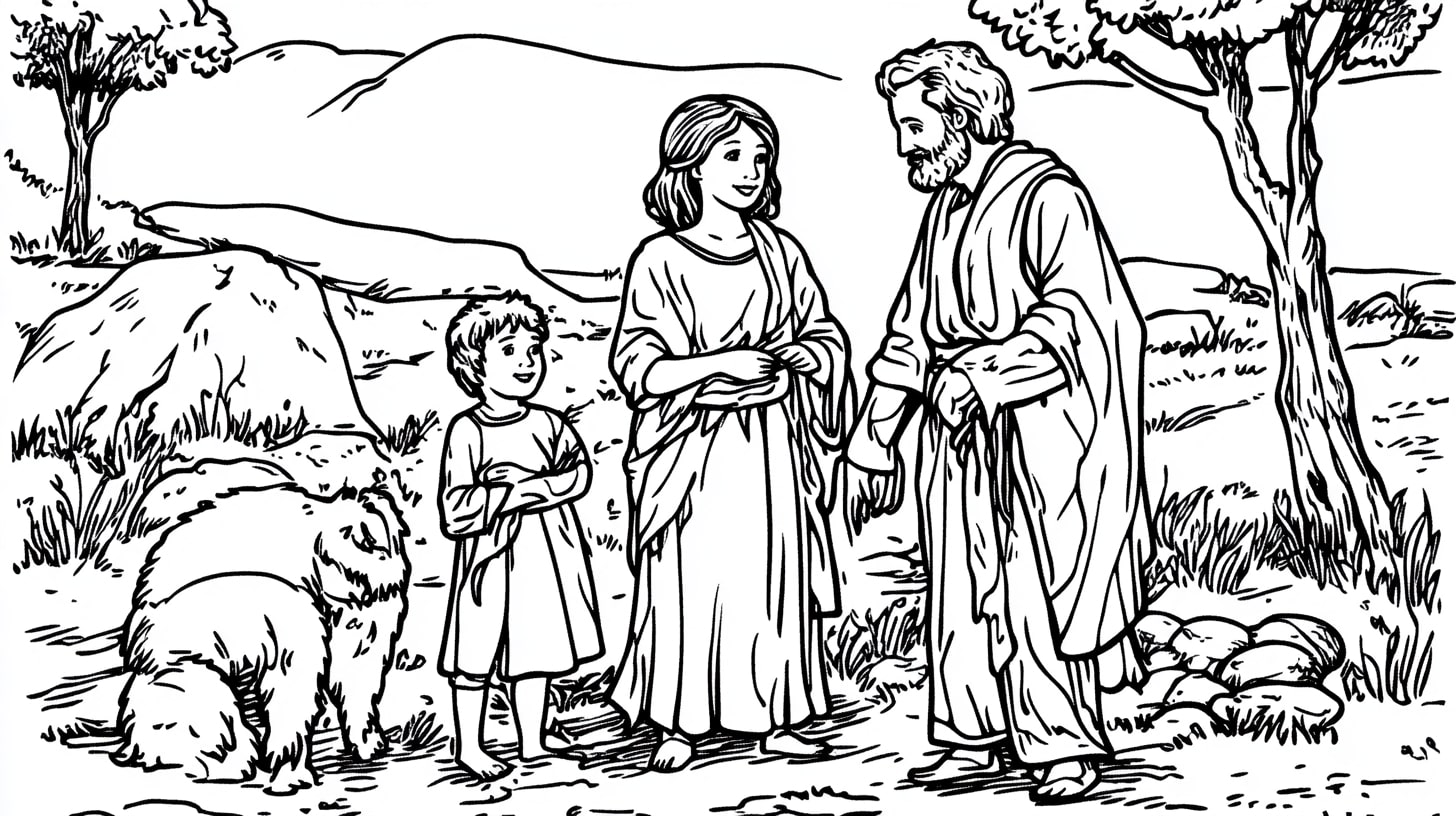 Jacob and Esau Coloring Pages, Jacob and Esau with their parents