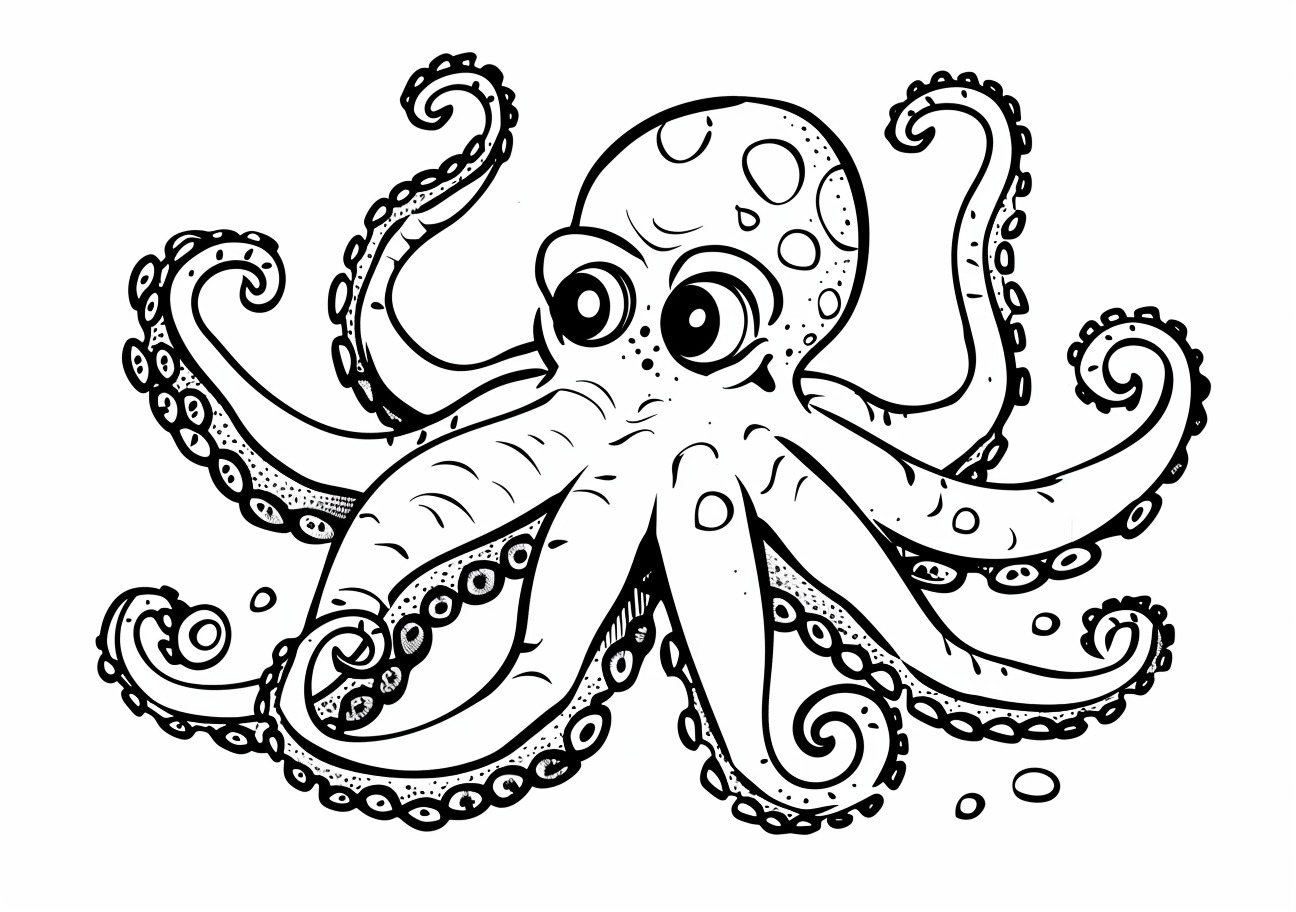 Octopus Coloring Pages, Cartoon sad Octopus