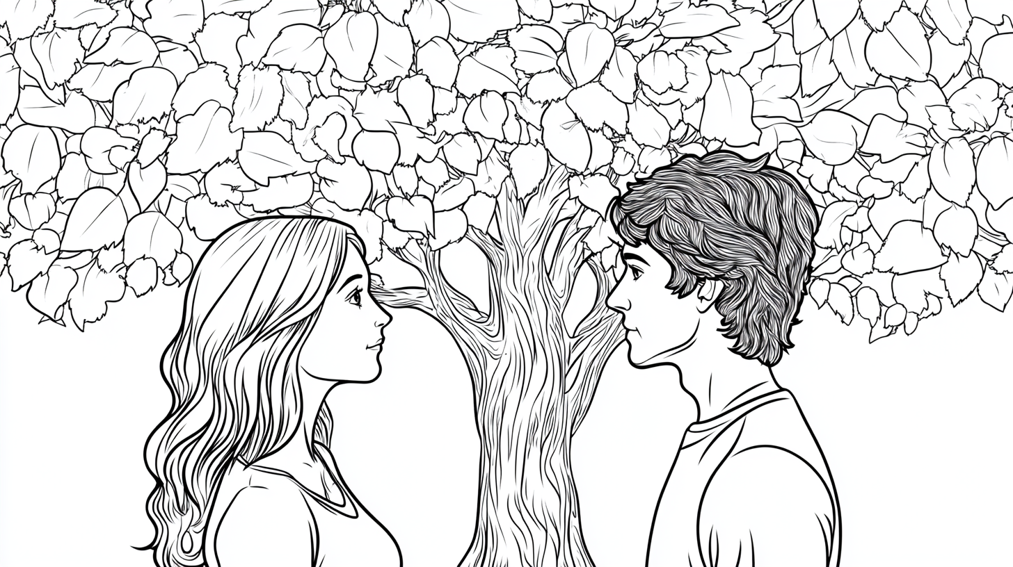 Adam and Eve Coloring Pages, Adam and Eve with the Tree of Knowledge