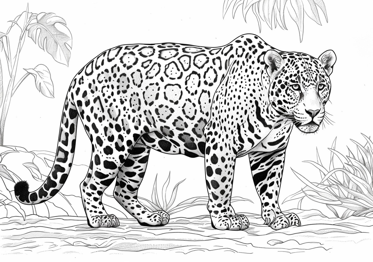 Jaguar Coloring Pages, Realistic Jaguar