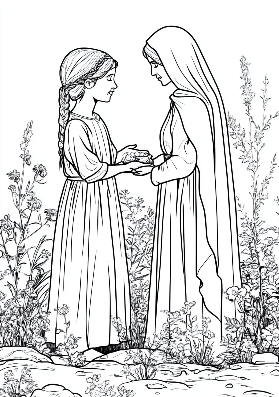 Ruth and Naomi Coloring Pages, Naomis joy at Ruths devotion