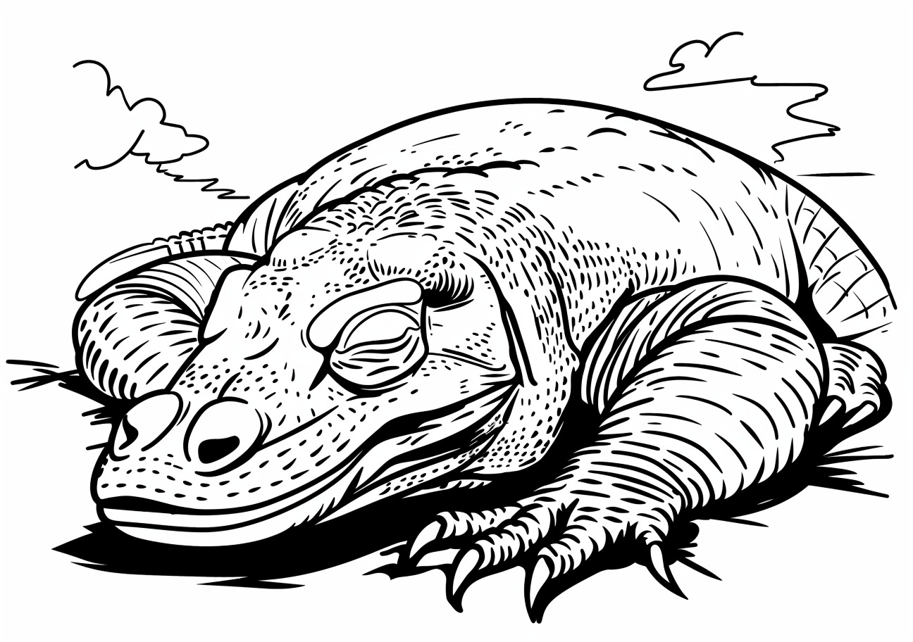 Komodo Dragon Coloring Pages, Sleeping Komodo Dragon