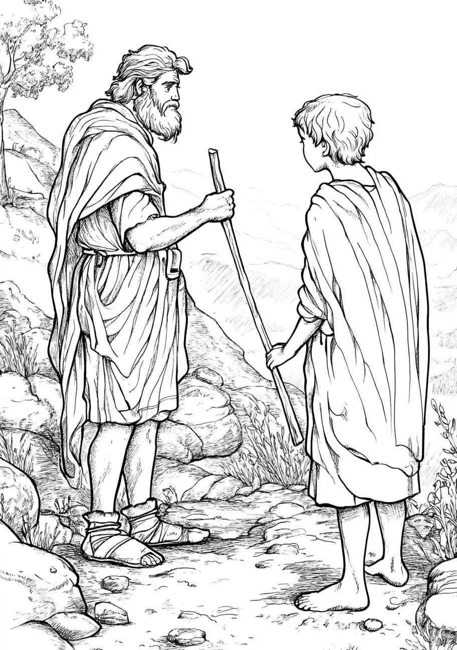 Samuel chooses David as King Coloring Pages, David being called in from the fields to meet Samuel