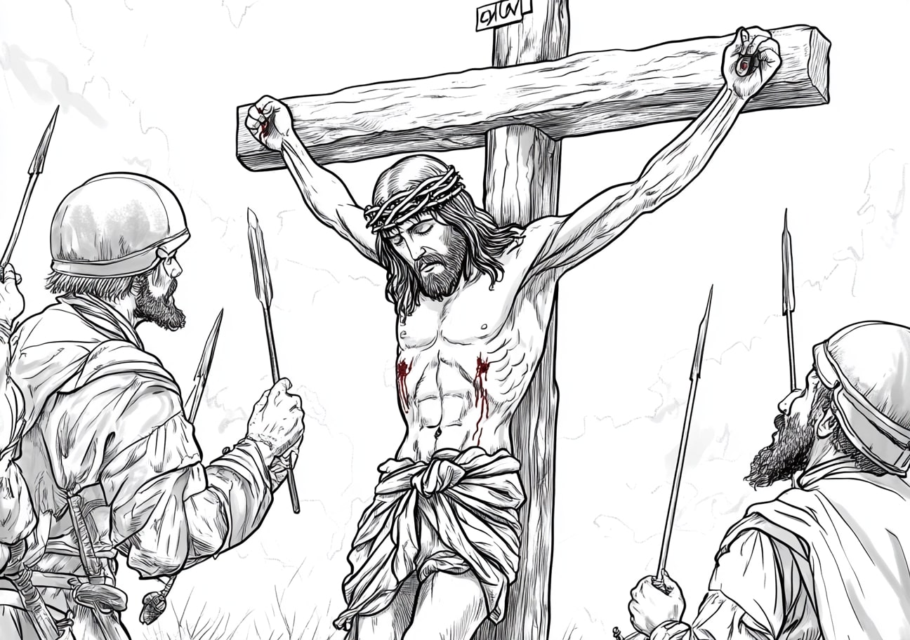 Jesus On Cross Coloring Pages, Jesus on the cross with soldiers casting lots