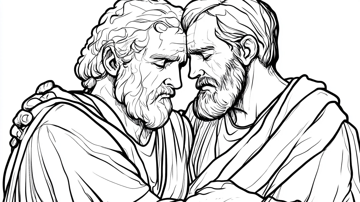 Jacob and Esau Coloring Pages, Jacob and Esau reuniting with forgiveness