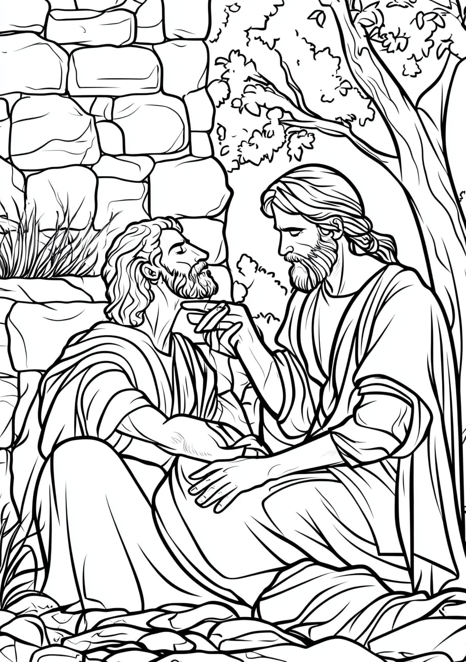 The Good Samaritan Coloring Pages, The Good Samaritan paying the innkeeper for care