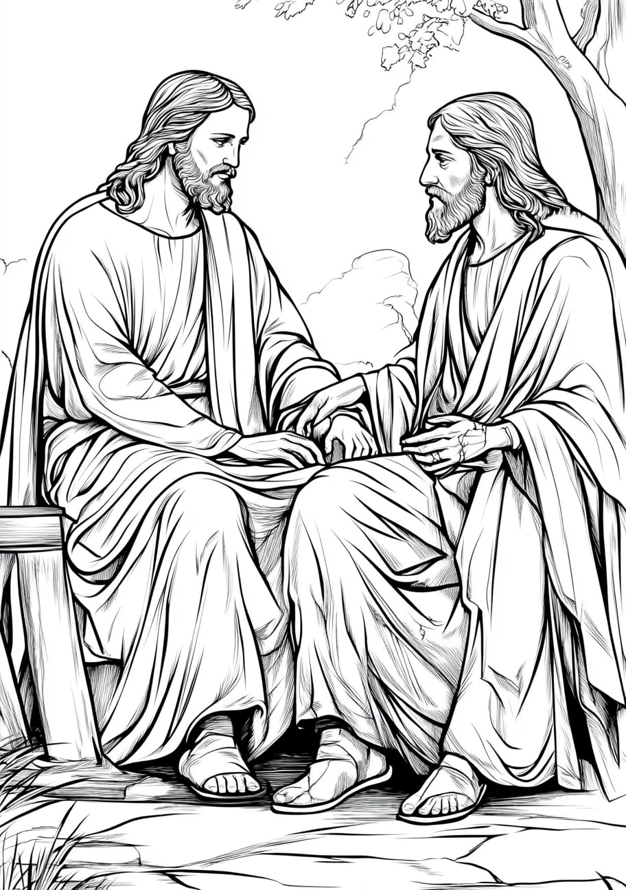 Jesus Resurrection Coloring Pages, Jesus showing the wounds to Thomas