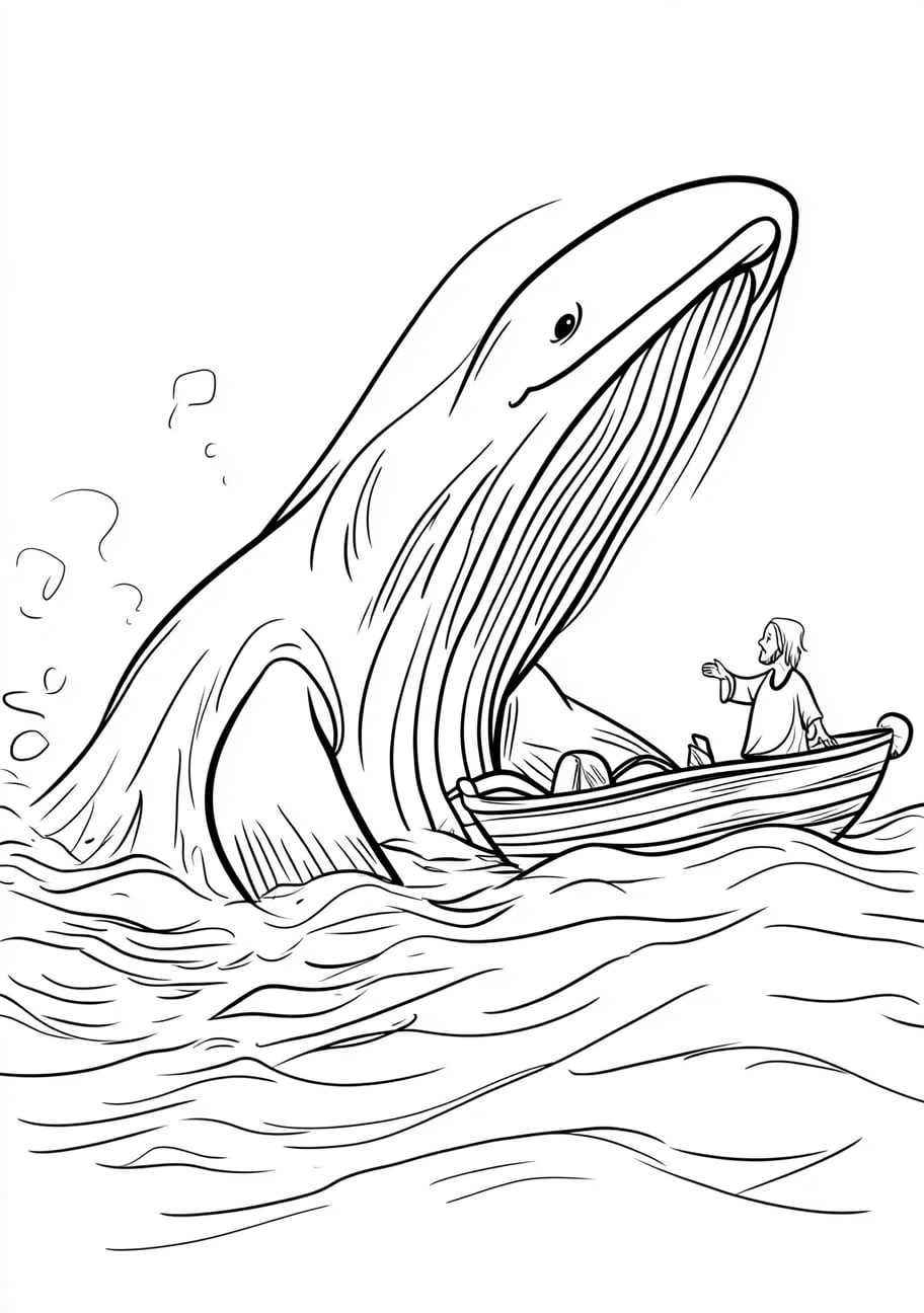 Jonah and the Whale Coloring Pages, The whale surfacing with Jonah