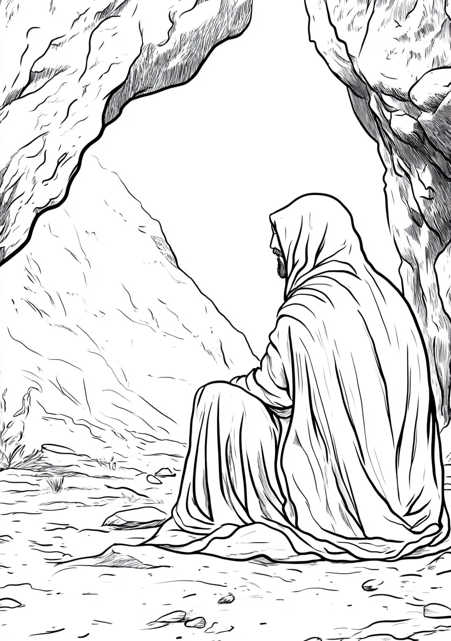 Prophet Elijah Coloring Pages, Elijah hiding from Jezebel in the cave