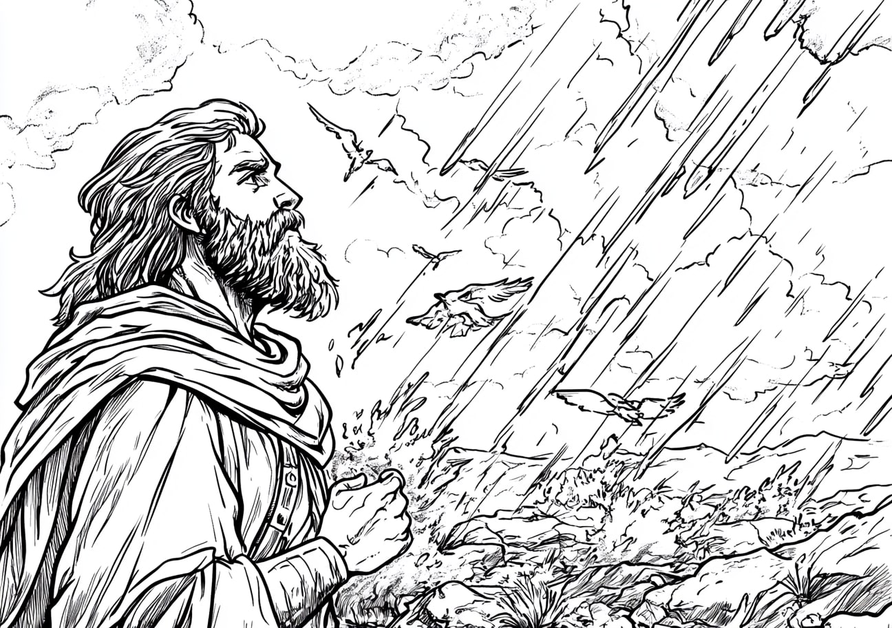 Prophet Elijah Coloring Pages, Elijah’s vision of the 7-year drought and the return of rain