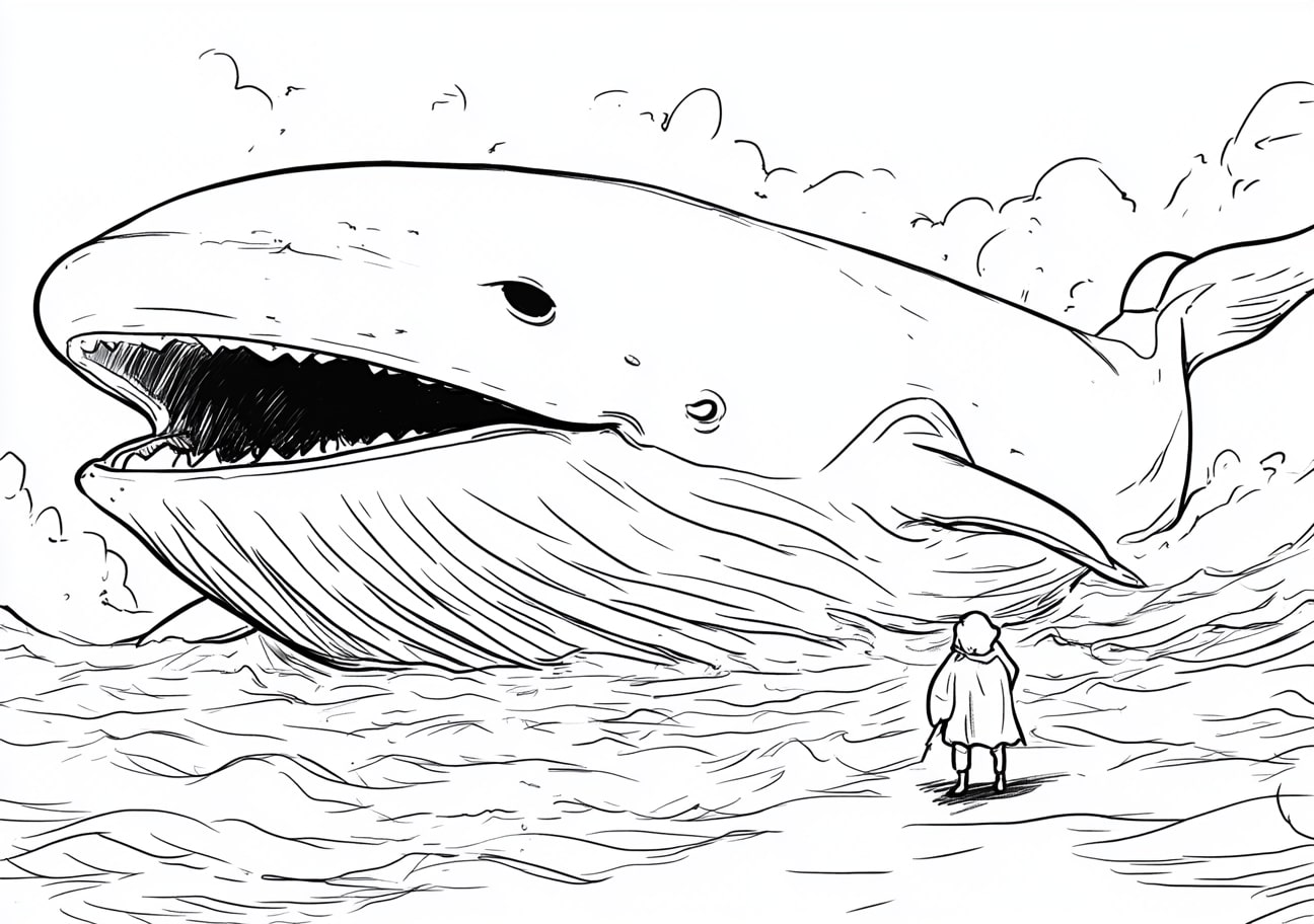 Jonah and the Whale Coloring Pages, Jonah inside the whales belly