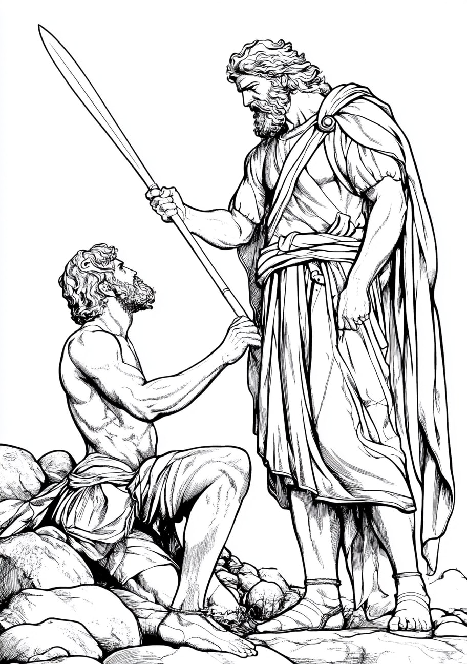 King David Coloring Pages, King David defeating Goliath